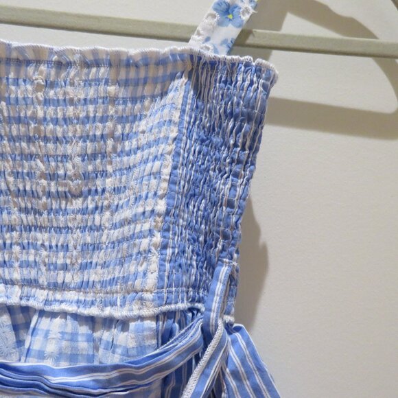 HANNAH BANANA Mixed Print Smocked Dress in Blue Gingham Floral Trad Pretty - Picture 12 of 14